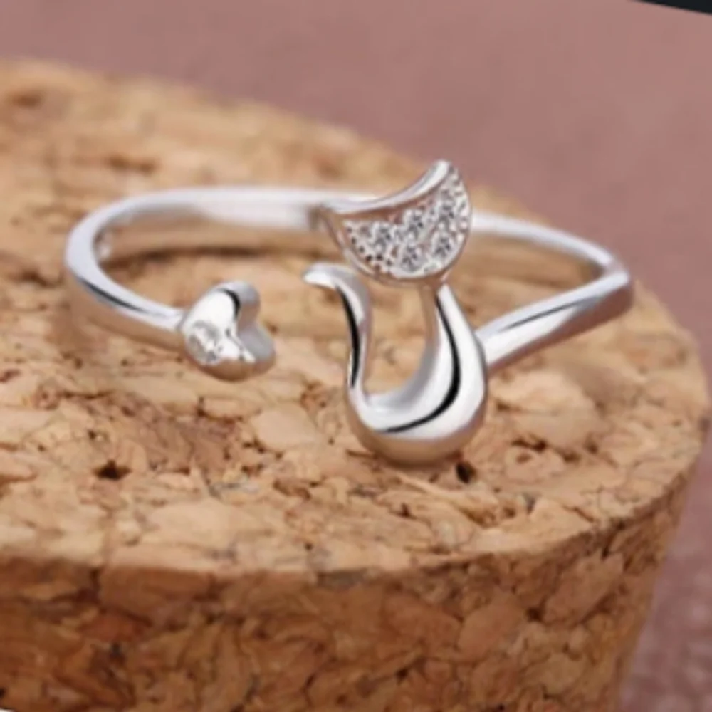 Wrap Ring Silver Come-Home-Soon Kitty Cat